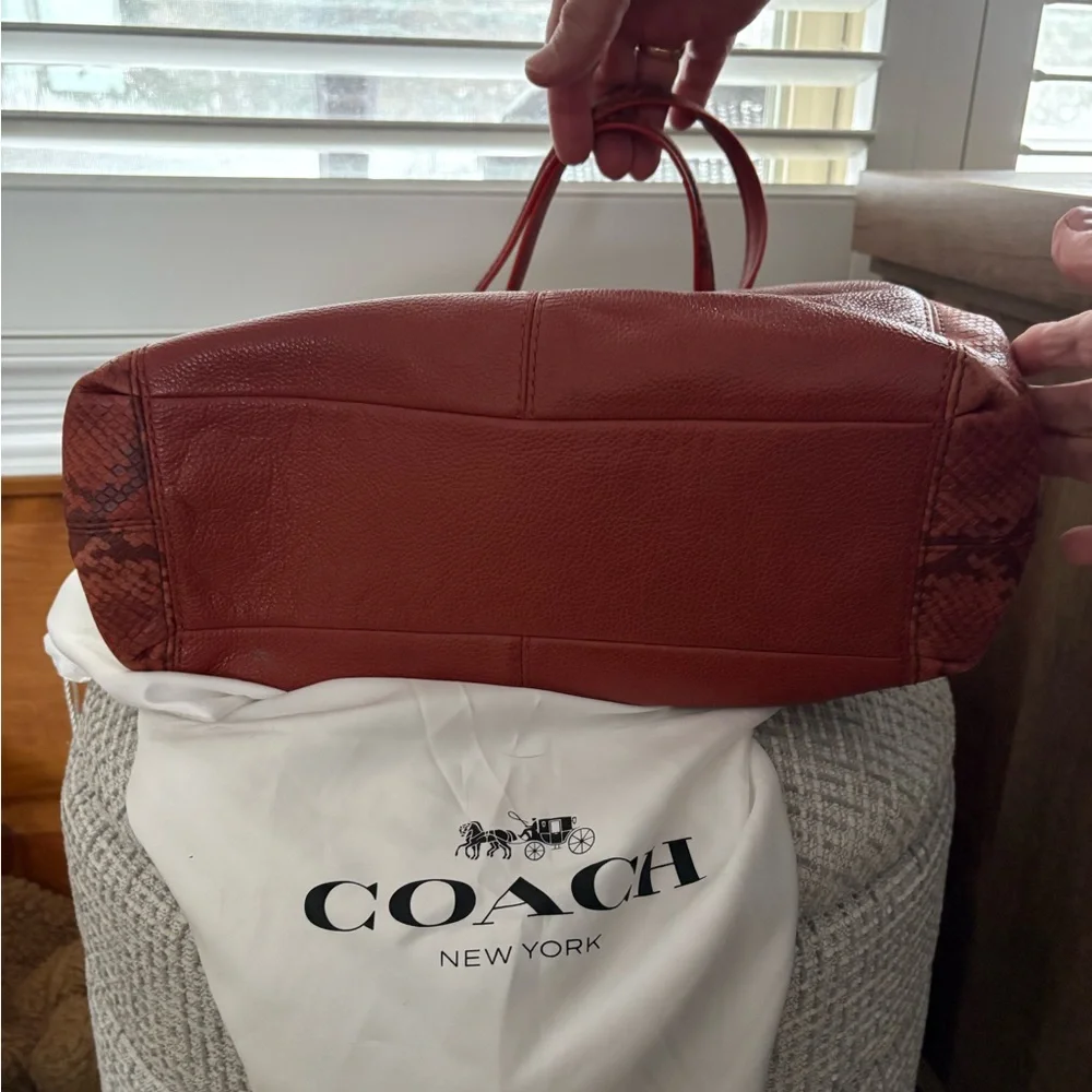 Coach Terracotta Red Leather & Python Shoulder Bag - Picture 4 of 11